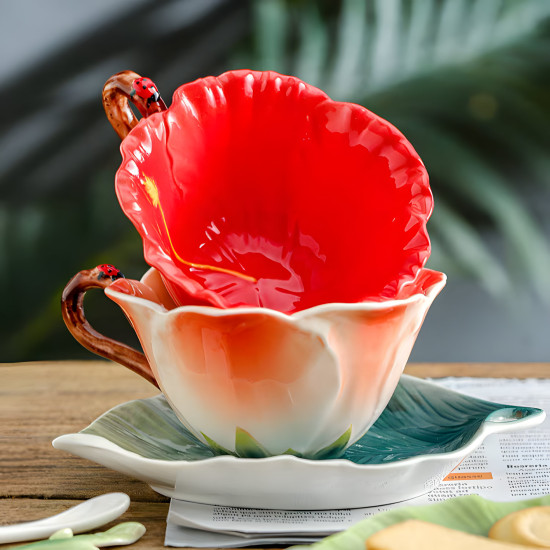 Porcelain Mug with Saucer & Spoon